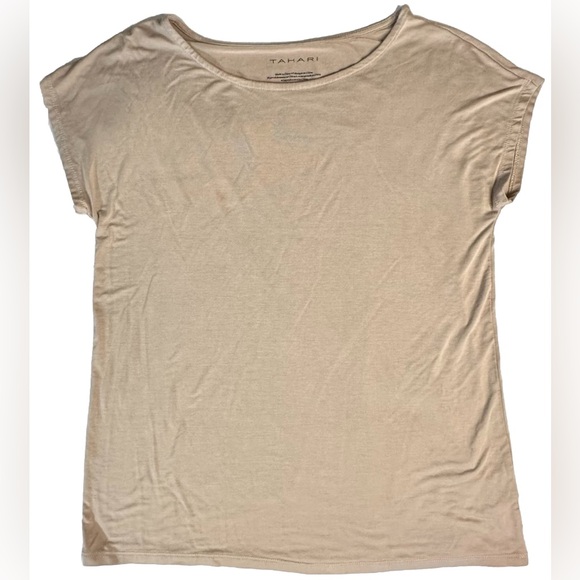 TAHARI Short Sleeve Tan Womens Top Medium Pre- Owned - Picture 1 of 6
